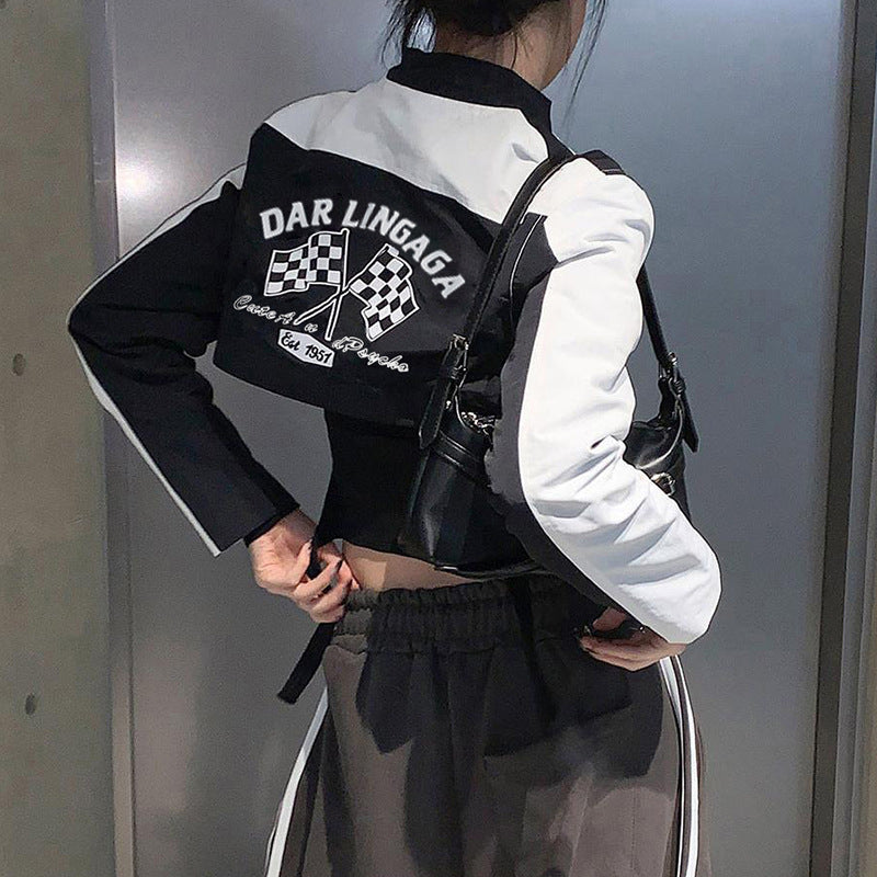 Women's Cropped Biker Jacket - Edgy Motorcycle Style Zip-Up Top| Free Shipping|Crypto Payments