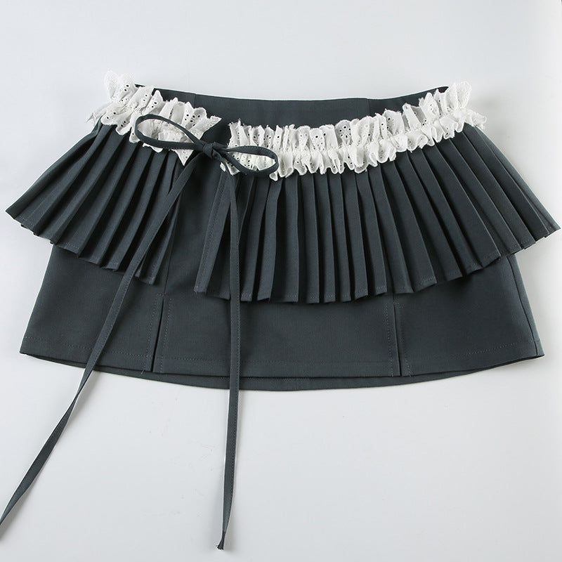 Lace Trim Pleated Skirt - Sexy Bodycon Mini |Free Shipping|Crypto Payments