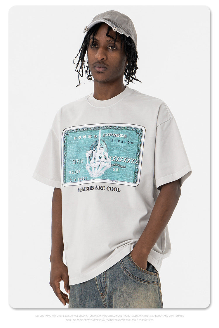 Vintage Skeleton Hand Print Tee - Oversized Streetwear T-Shirt Men Women