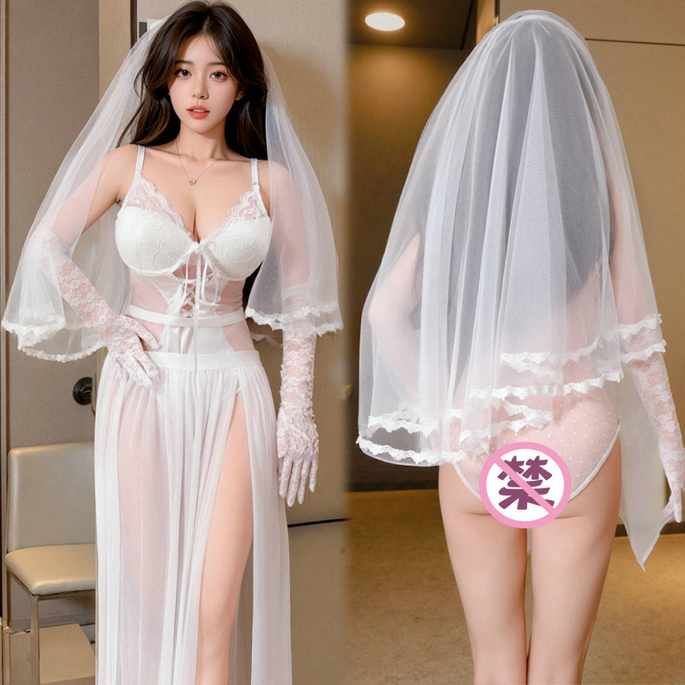 Wedding Night Lingerie - White Sheer Bridal Roleplay Dress/ Free Shipping,Crypto Pay