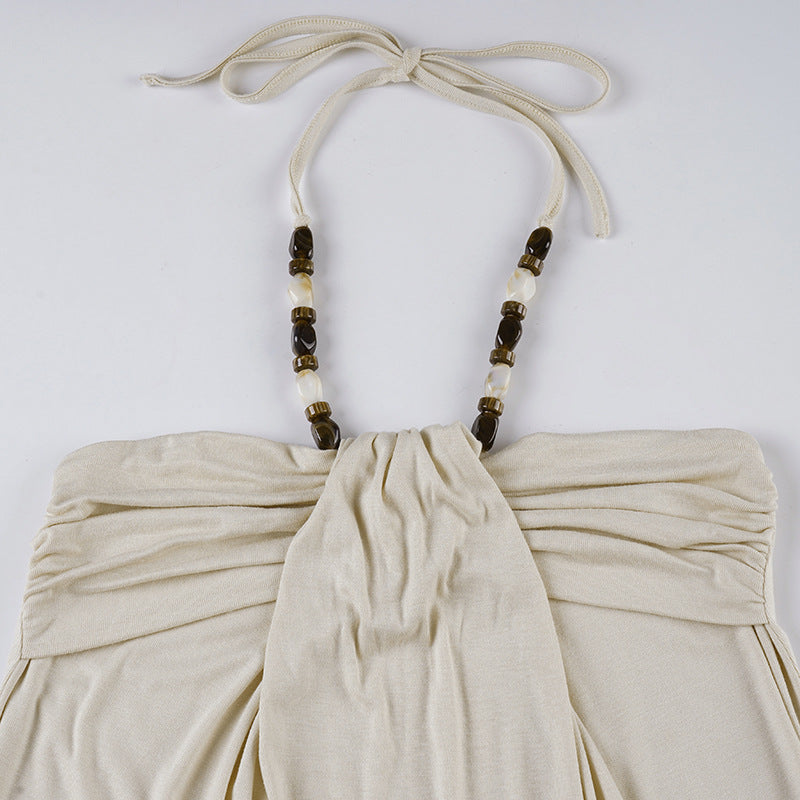 Retro Beaded Halter Tube Top - Y2K Cropped Bustier Top | Free Worldwide Shipping