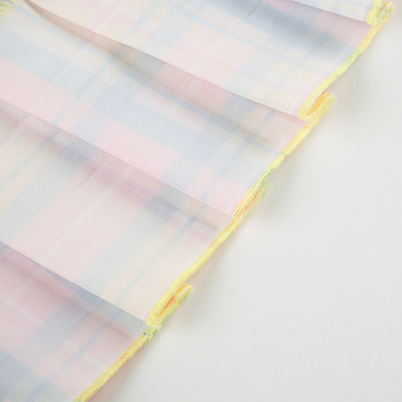 Y2K Checkered Skirt - Low-Rise Rainbow Pleats | Free Shipping| Crypto Payments