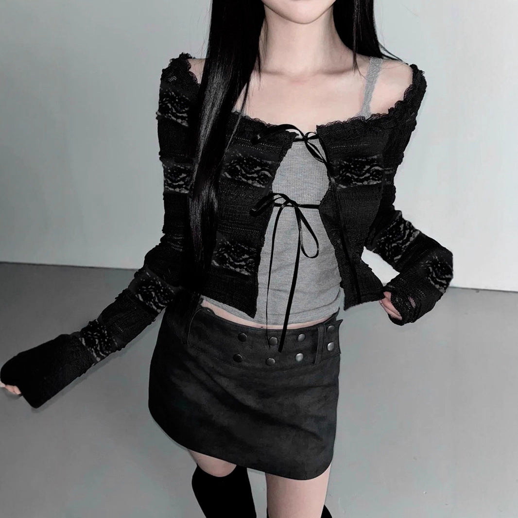 Y2K Sheer Mesh Cover-Up - Sweet & Sexy Tie-Front Long Sleeve Top | Free Shipping"
