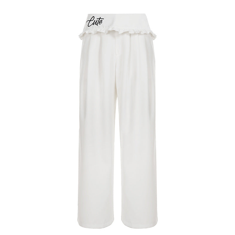 Lace Trim Wide-Leg Pants - Embroidered Waist Trousers | Crypto Payments