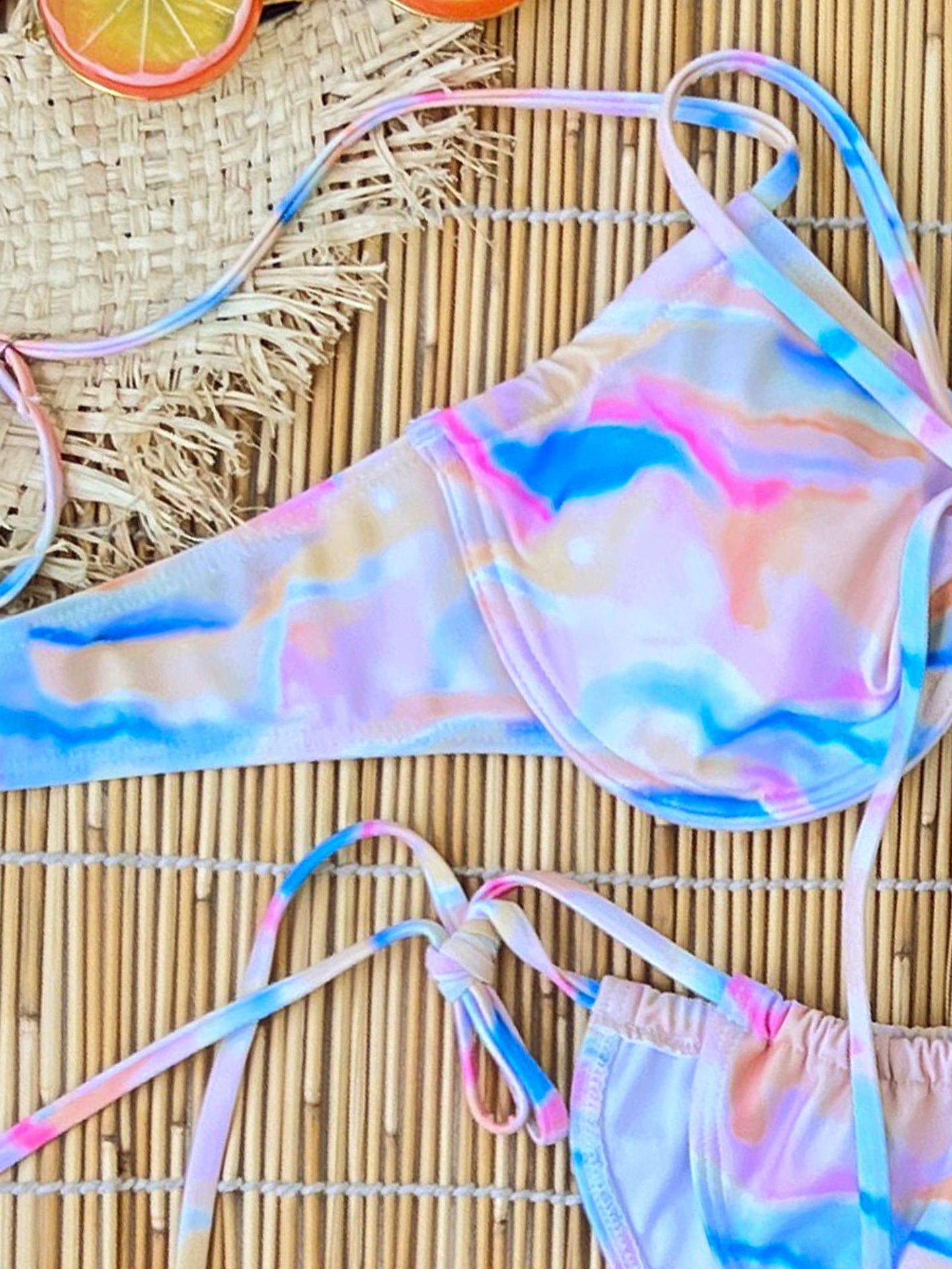 Conjunto de biquíni feminino com aro - Tie-Dye ajustável | Frete grátis