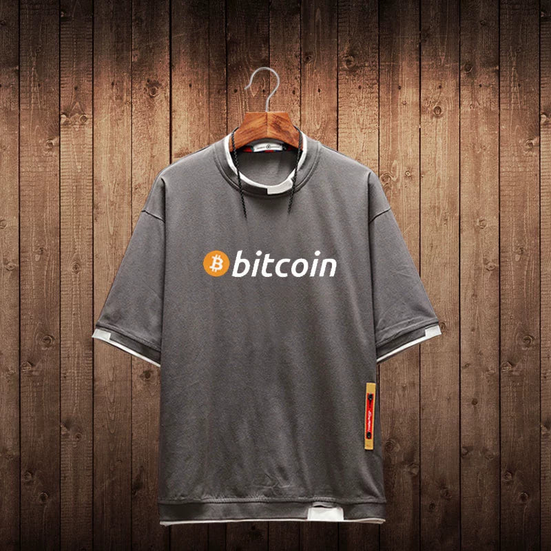 Men’s Oversized Bitcoin T-Shirt | Geek Style Crypto Tee | 95% Cotton | Sizes M–5XL | White, Gray, Black