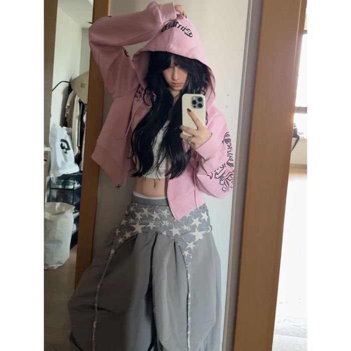 Women's Cropped Hoodie - Retro Zip-Up Hooded Jacket | Free Shipping|Crypto Payments