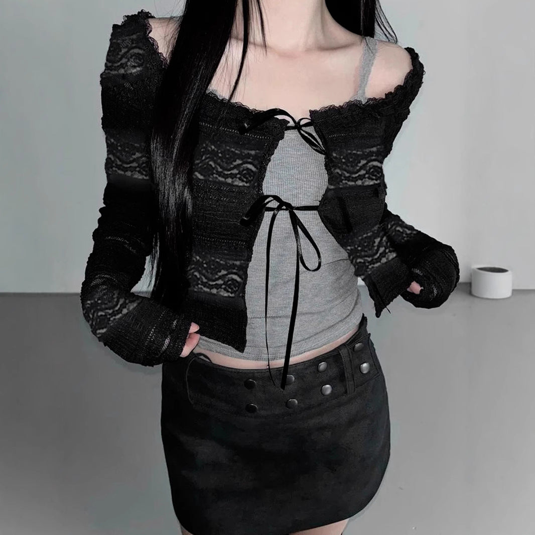 Y2K Sheer Mesh Cover-Up - Sweet & Sexy Tie-Front Long Sleeve Top | Free Shipping"