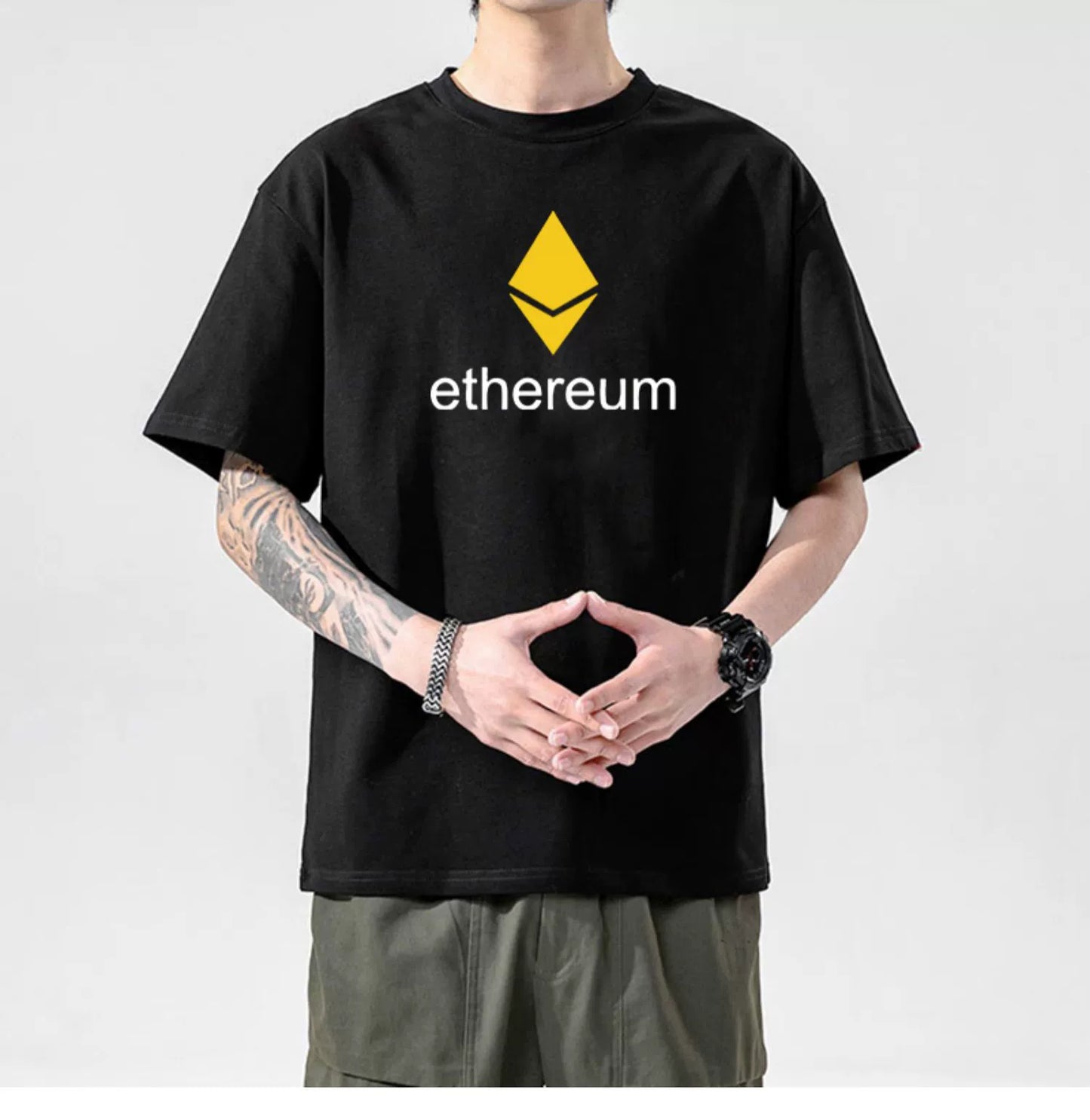 Men’s Crypto T-Shirt | 100% Cotton Blockchain Tee with Bitcoin, Ethereum, Dogecoin Prints | XS–2XL | Free Global Shipping