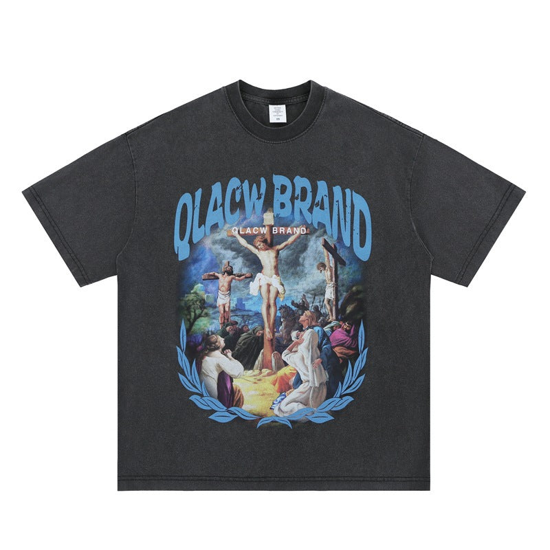 Gothic Art T-Shirt - Vintage Religious Painting Oversized Streetwear Tee