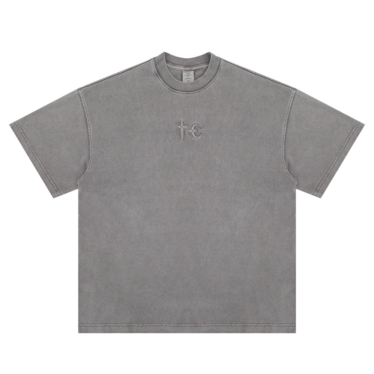 Heavyweight Street T-Shirt | Embroidered Patchwork | Khaki Dark Gray | 100% Cotton | Free Global Shipping | Crypto Accepted
