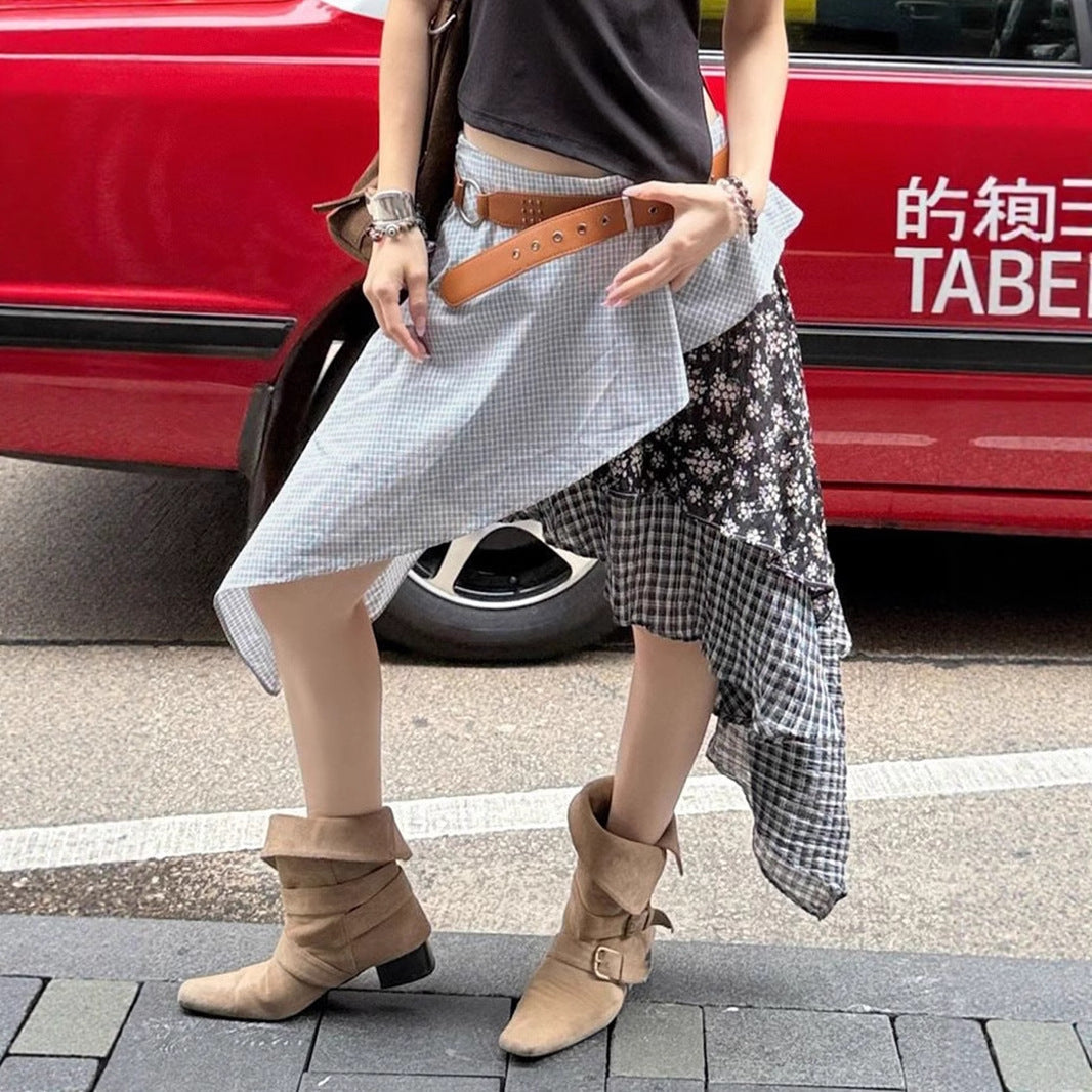Grunge Plaid Mini Skirt - Asymmetrical Post-Apocalyptic Style | Free Shipping