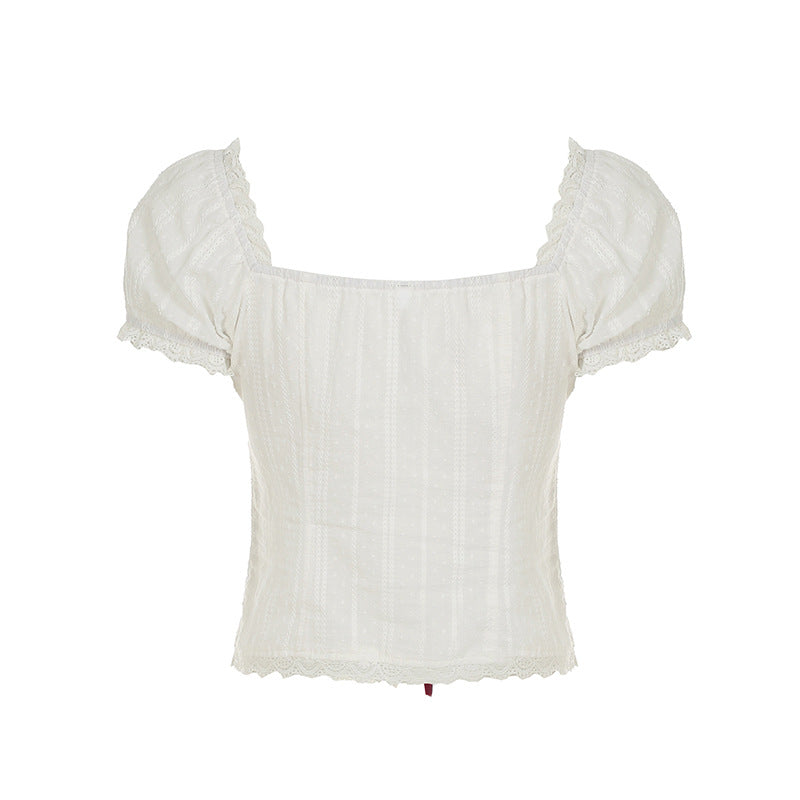 V-Neck Puff Sleeve Bustier Tee | Sexy Two-Tone Summer Shirt| Free Shipping|Crypto Payments