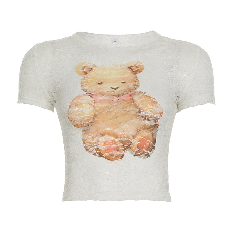 Teddy Bear Lace Top - Sheer Sweet & Sexy Blouse | Free Shipping|Crypto Payments