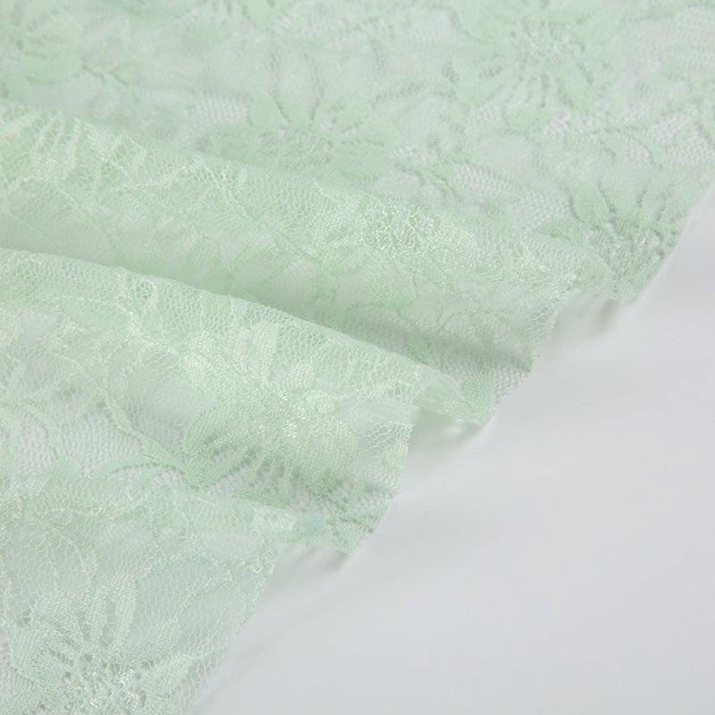 Beaded Lace Blouse - Mint Green Tie-Front Top | Free Shipping |Crypto Payments