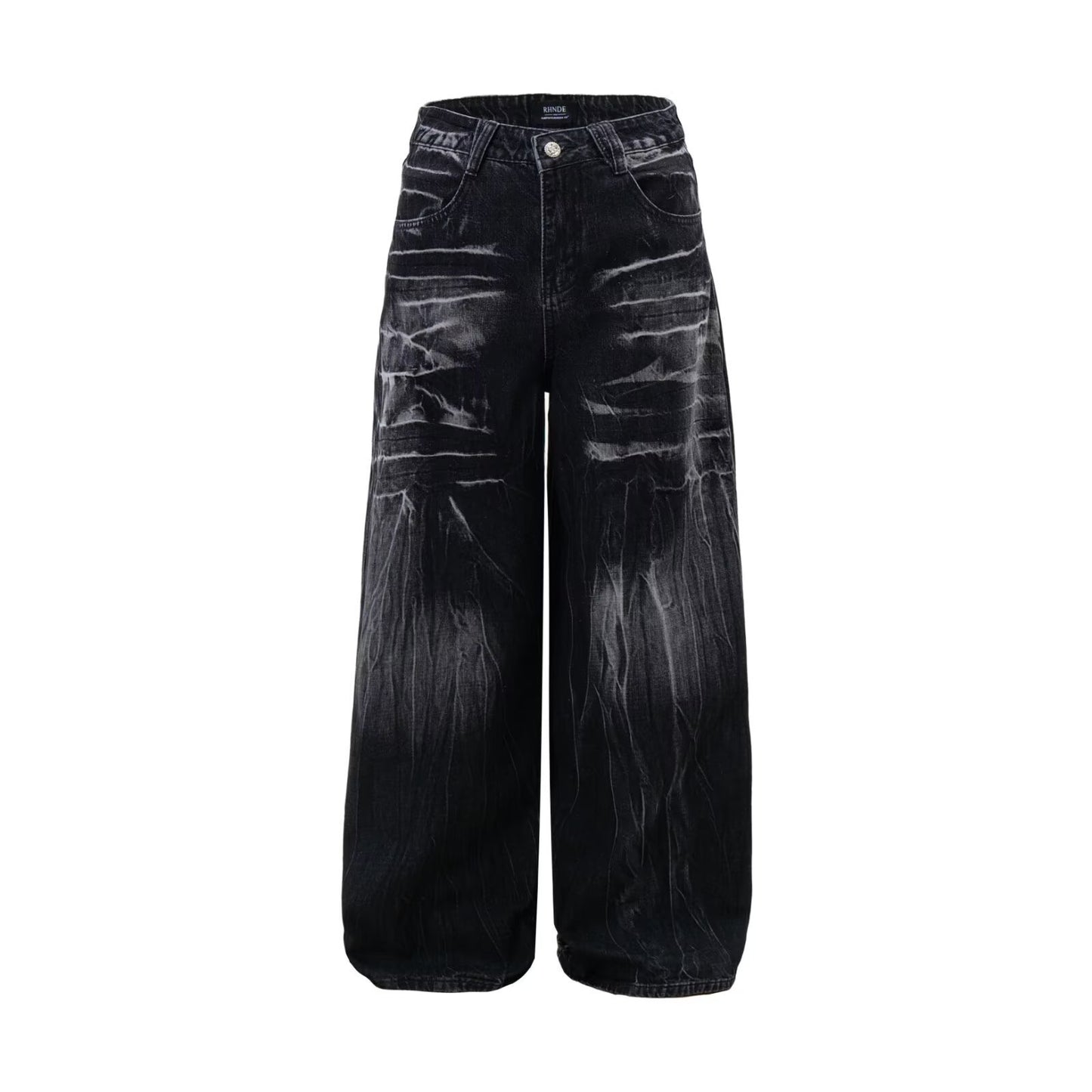 Retro Vibe Washed Black Lightning Jeans, Unisex High-Street Wide-Leg, Free Shipping, Crypto Pay