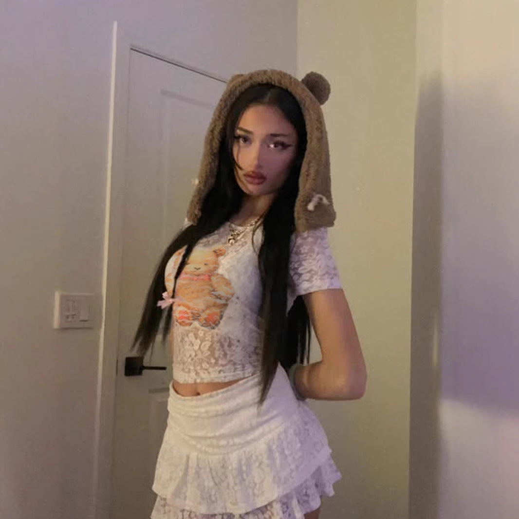 Teddy Bear Lace Top - Sheer Sweet & Sexy Blouse | Free Shipping|Crypto Payments