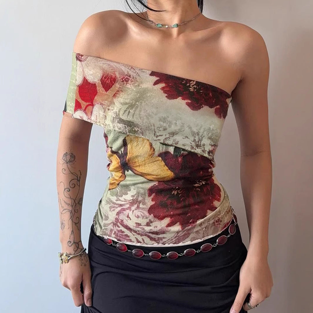Y2K One-Shoulder Top - Retro Tie-Dye Bustier | Crypto Payments
