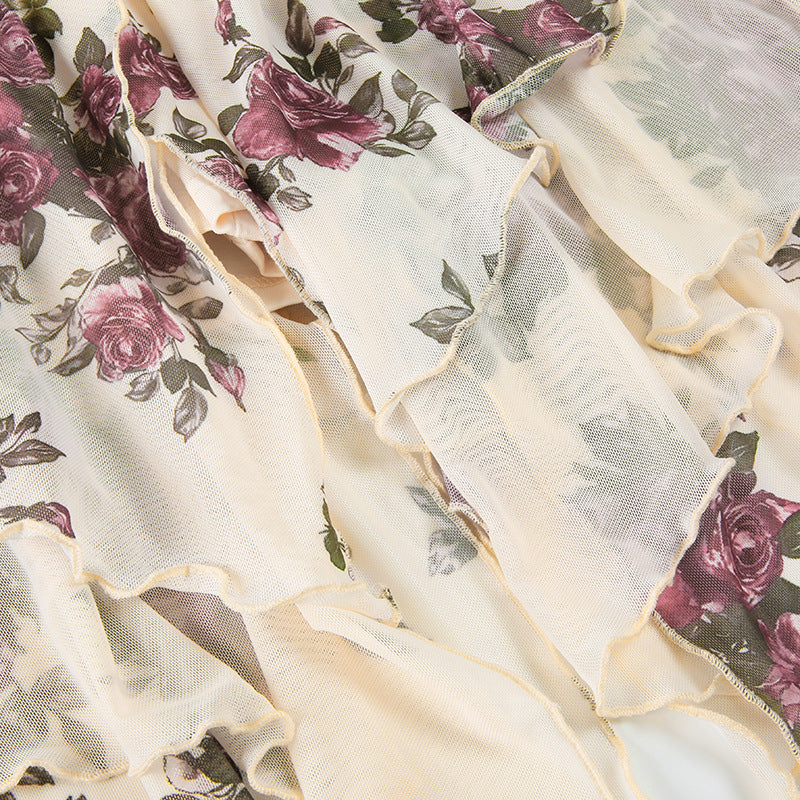 Y2K Mesh Midi Skirt - Vintage Floral Asymmetrical Design Crypto Payments