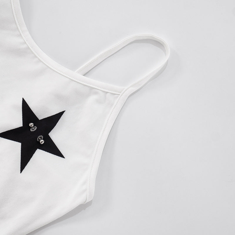 Women's Metallic Star Tank Top - Cute Cropped Tee | Crypto Accepted