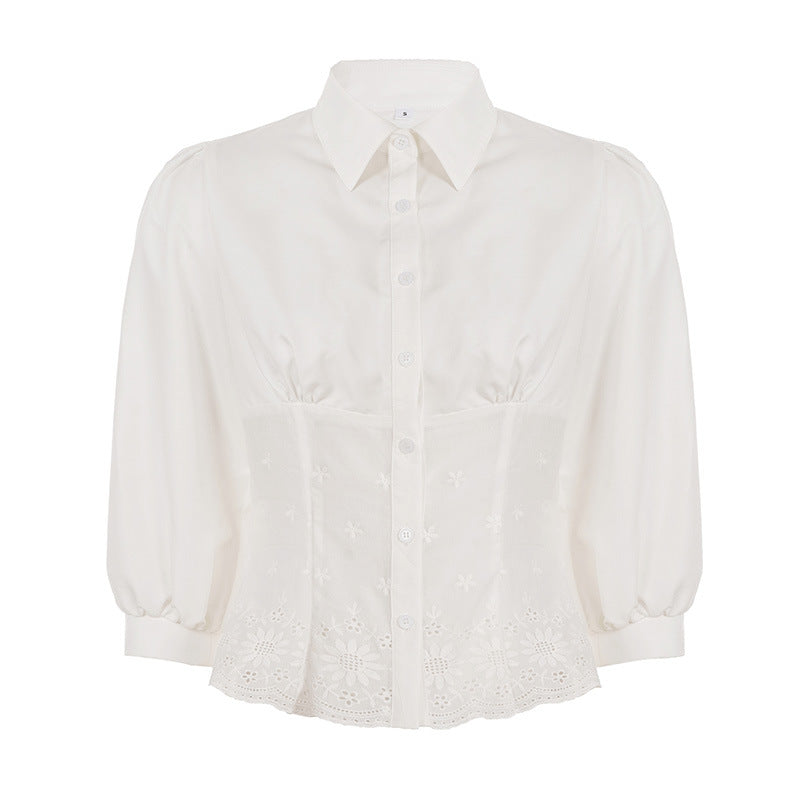 Blusa francesa sexy de renda retrô - Top curto com manga bufante para mulheres | Frete grátis para todo o mundo
