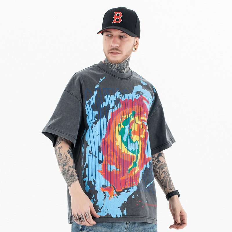 Vintage Heatmap T-Shirt | Cracked Graphic Tee | Loose Fit | Black | 100% Cotton | Free Global Shipping | Crypto Accepted
