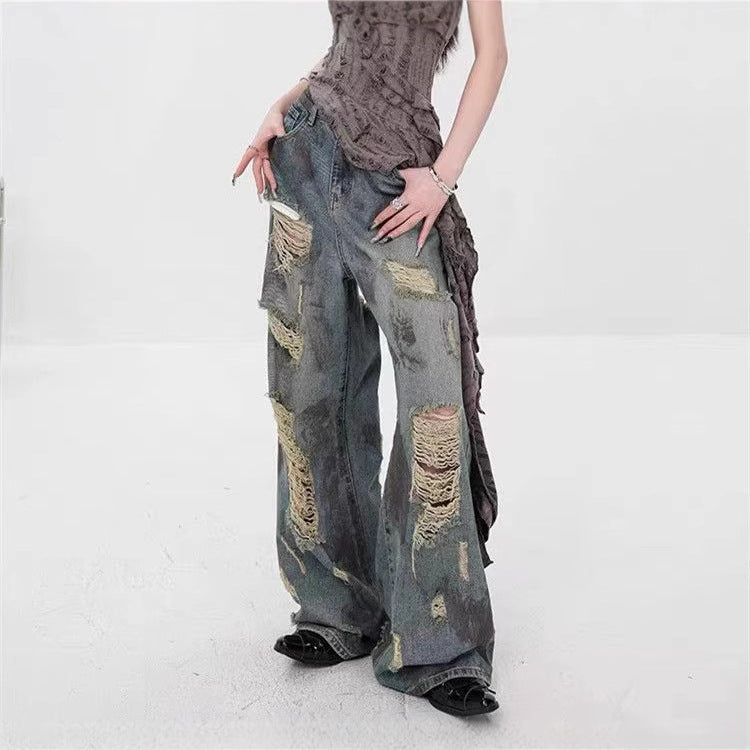 Tie-Dye Destroyed Jeans - Grunge Streetwear Trousers(XS-XL)|Free Shipping|Crypto Payments