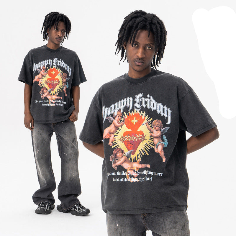 Retro Heart Print T-Shirt - Oversized Cotton Streetwear Top