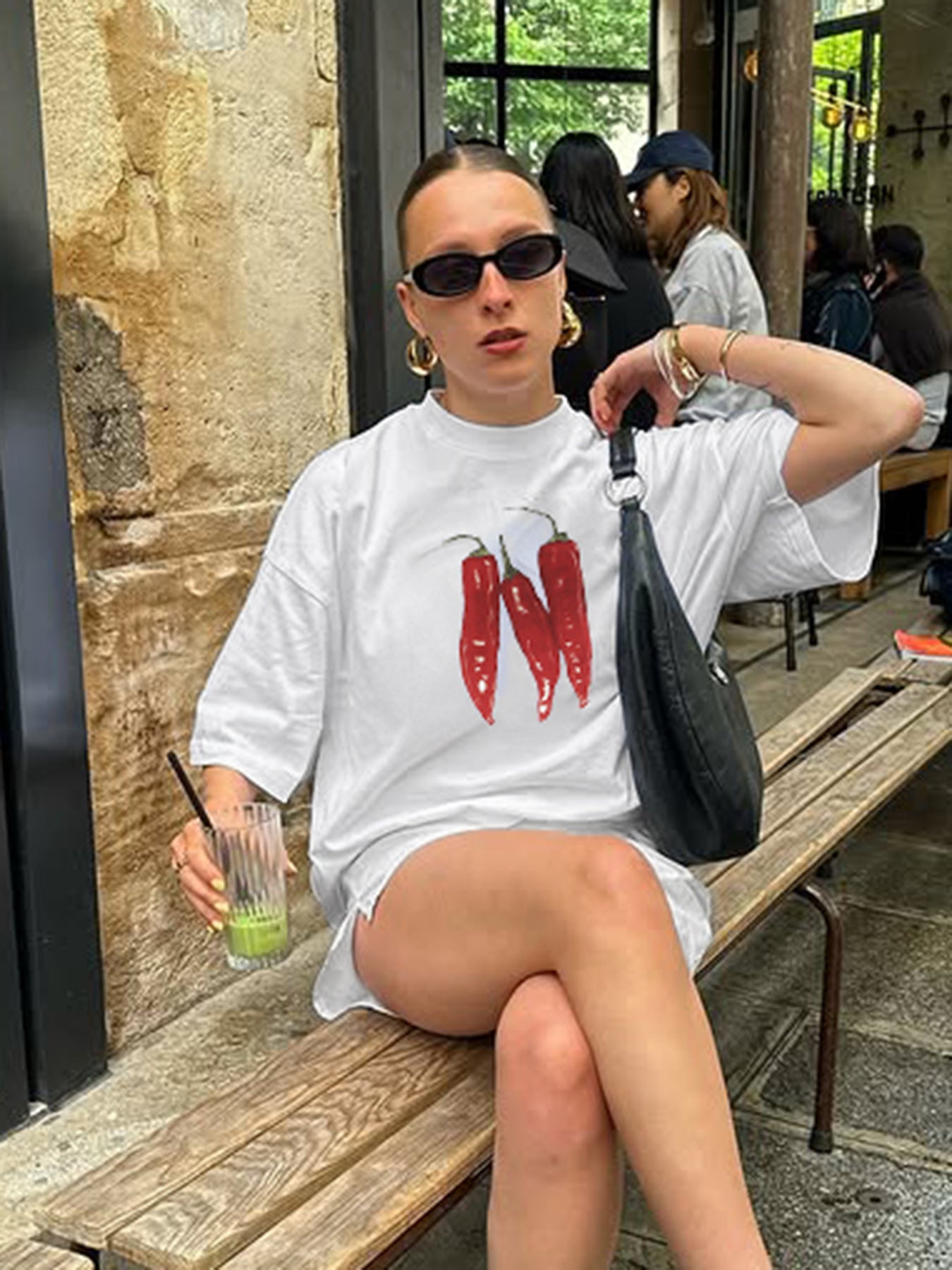 Edgy Graphic Chili T-Shirt - Street Style Loose Fit Top for Women | Free Shipping|Crypto Payments