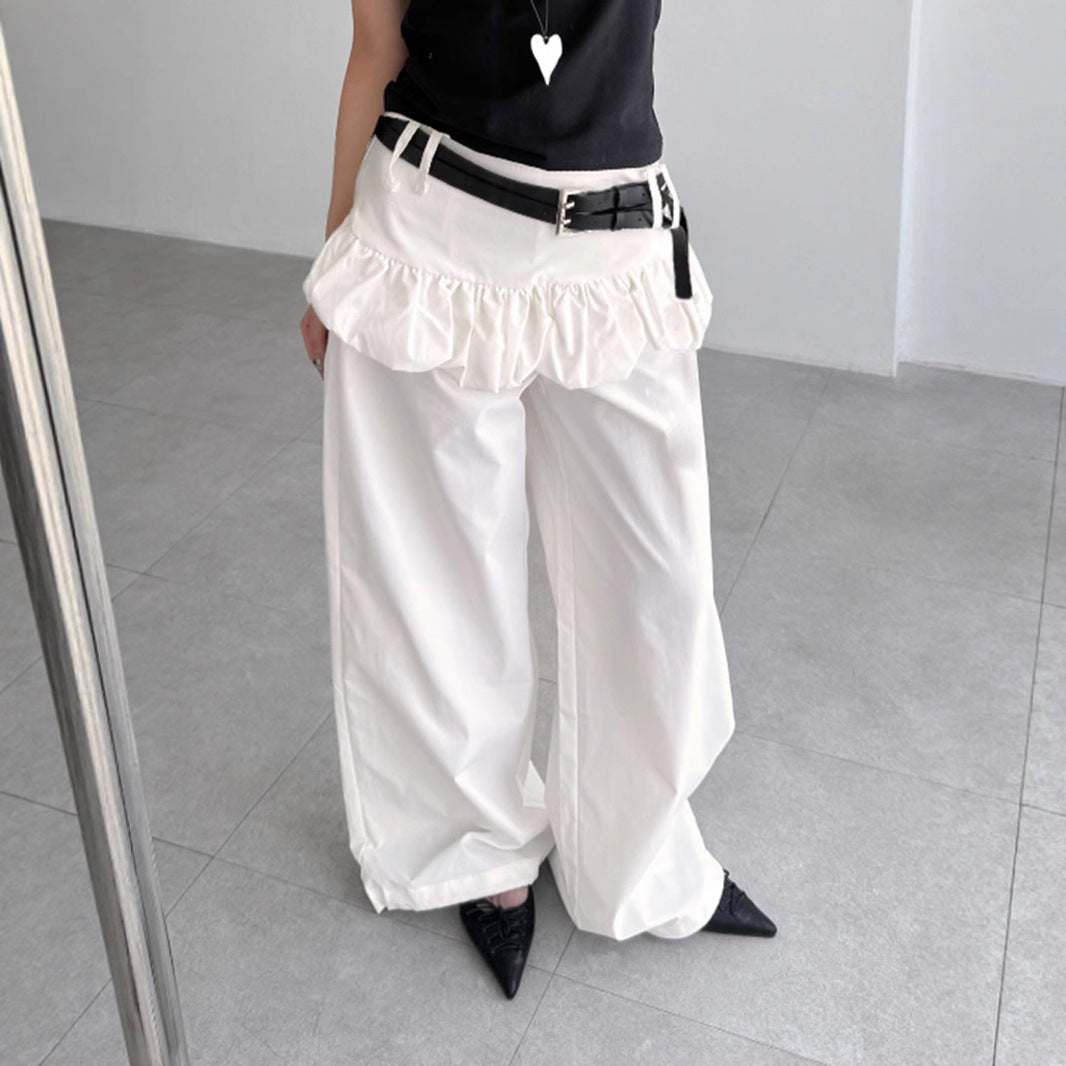 Korean Peplum Pants - False Two-Piece Wide Leg Trousers | Free Shipping