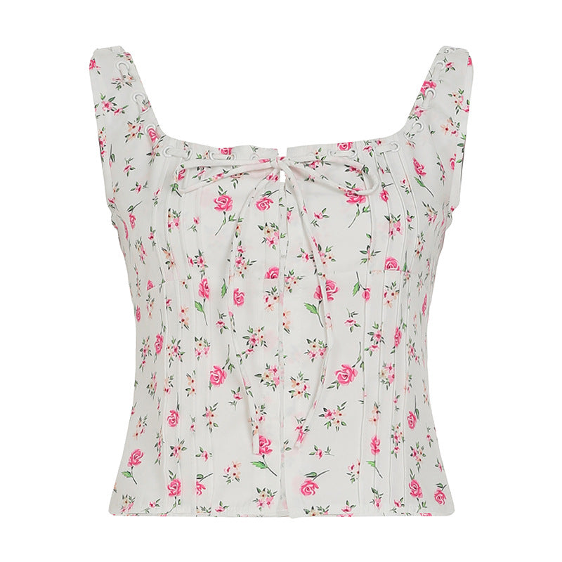 Floral Mesh Crop Top - Sweet & Sexy Tie-Front Tee | Free Shipping|Crypto Payments