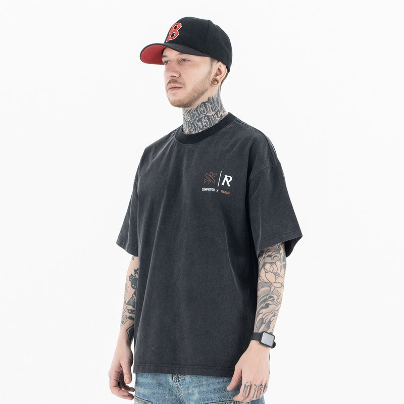 90s Style Streetwear Tee - Vintage Washed Cotton Oversized Logo T-Shirt