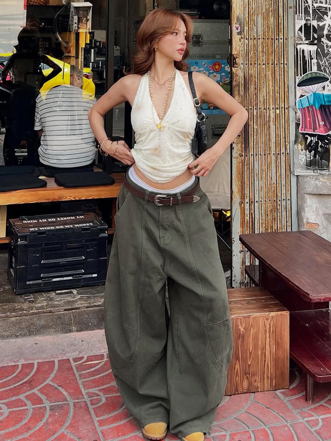 Streetwear Scimitar Jeans - Low-Rise Distressed Wide-Leg Pants Crypto Payments