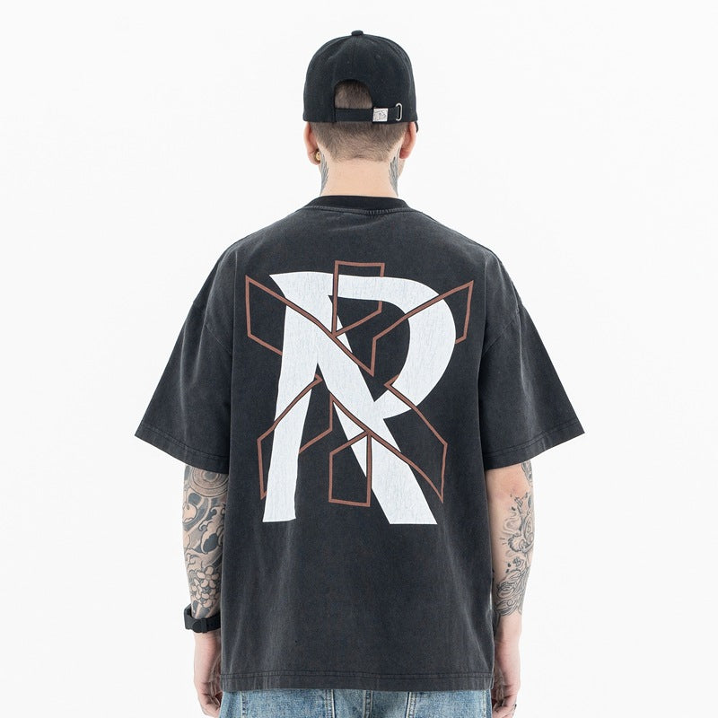90s Style Streetwear Tee - Vintage Washed Cotton Oversized Logo T-Shirt