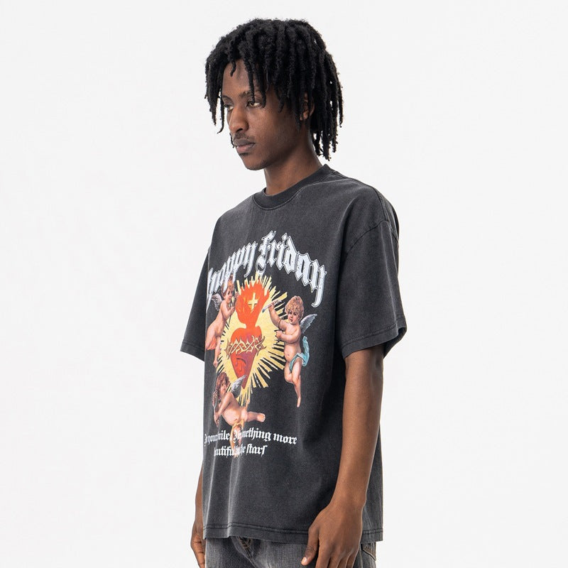 Retro Heart Print T-Shirt - Oversized Cotton Streetwear Top