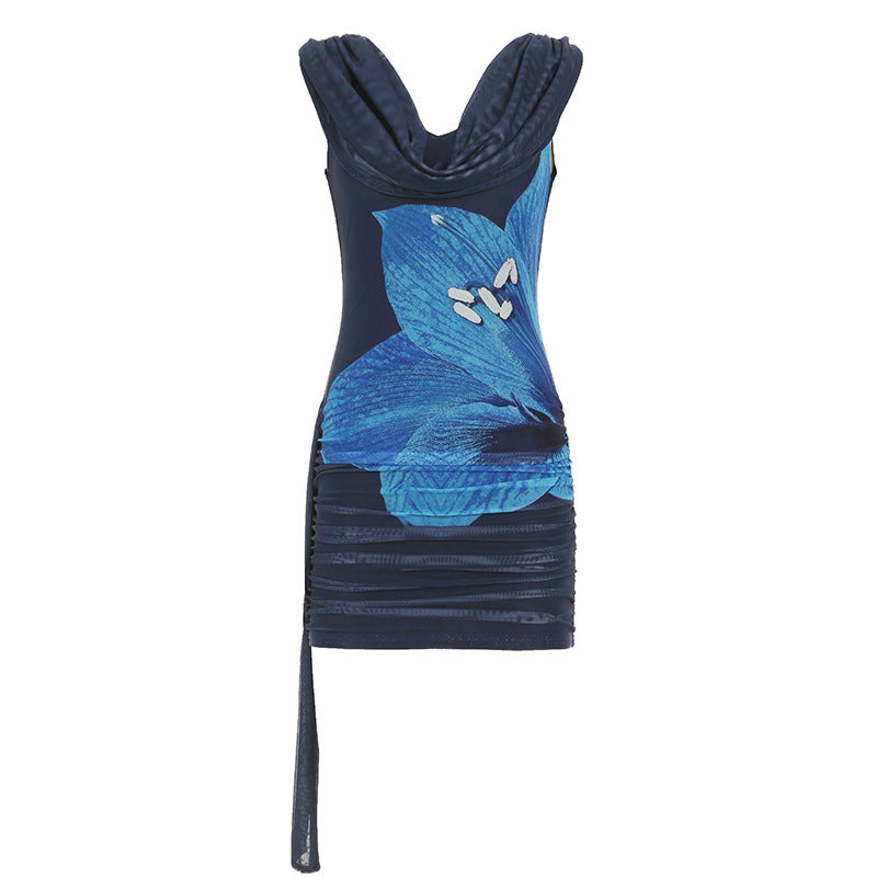 Blue Floral Mesh Dress - Sexy Off-Shoulder Bodycon Dress | Free Shipping| Crypto Payments