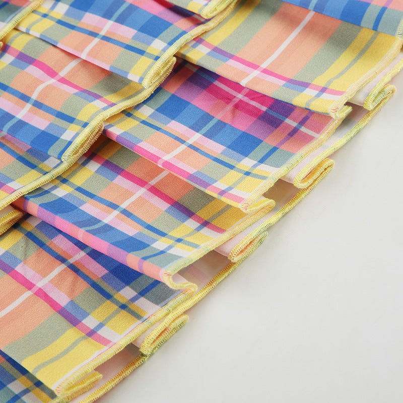 Y2K Checkered Skirt - Low-Rise Rainbow Pleats | Free Shipping| Crypto Payments