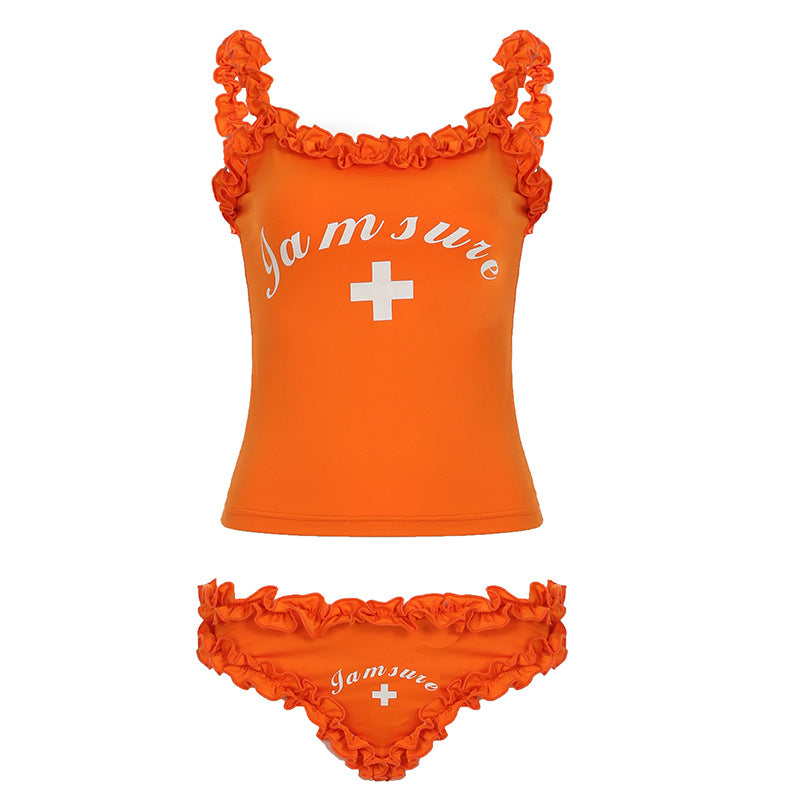 Y2K Letter Bikini - Ruffle Halter Swimsuit Set | Free Shipping|Crypto Payments