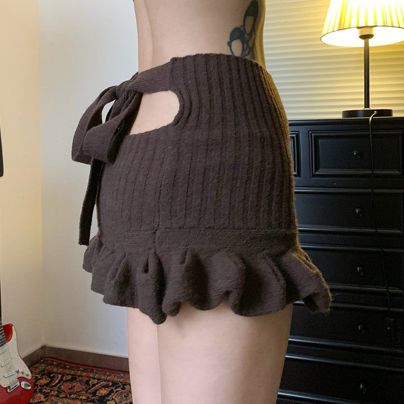 Tiered Ruffle Knit Skirt - Lace-Up Sweet & Spicy Mini| Free Shipping|Crypto Payments