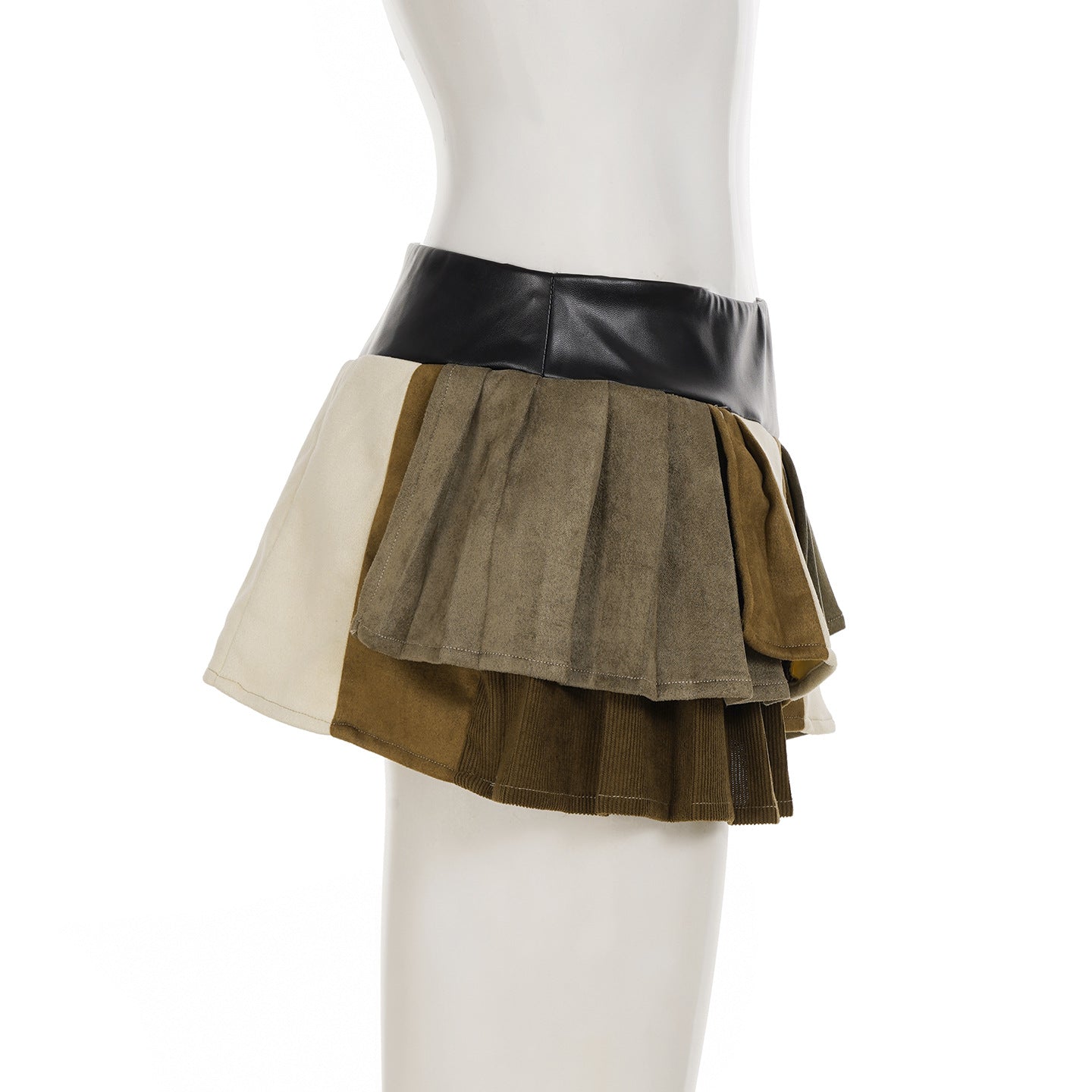 Leather-Panel Pleated Skirt - Edgy Asymmetrical Biker Mini | Crypto Payments