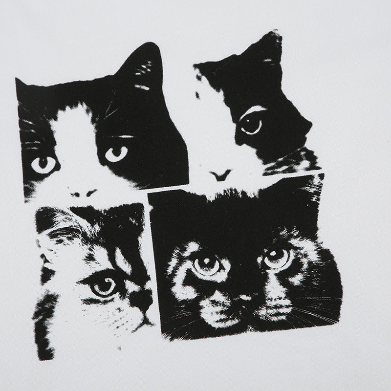 Y2K Cat T-Shirt - Wide Neck Casual Top |Free Shipping |Crypto Payments