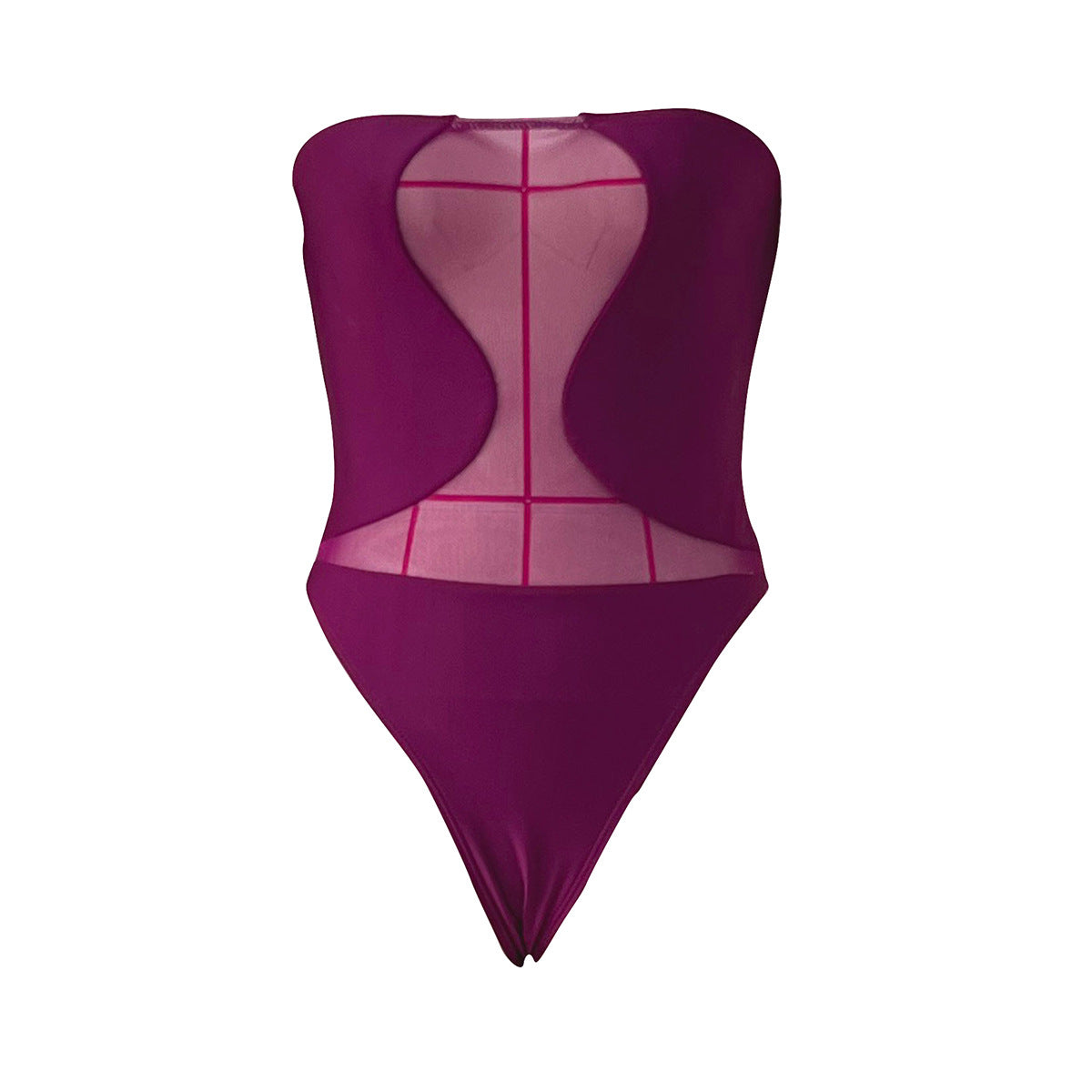 Sexy Wine Red Swimsuit Set - Sheer Mesh Bandeau Monokini with Sarong | Free Shipping | Crypto Pay