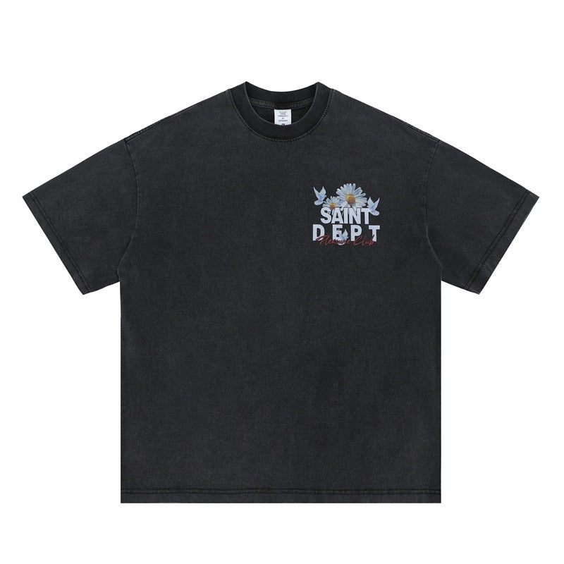Streetwear Essential Tee - Peace Symbol Washed Cotton Oversized Unisex Shirt