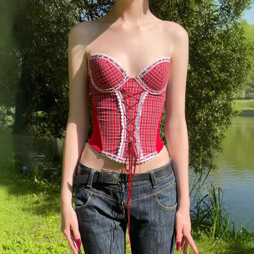 Tartan Corset Top - Lolita Lace Bustier | Crypto Payments