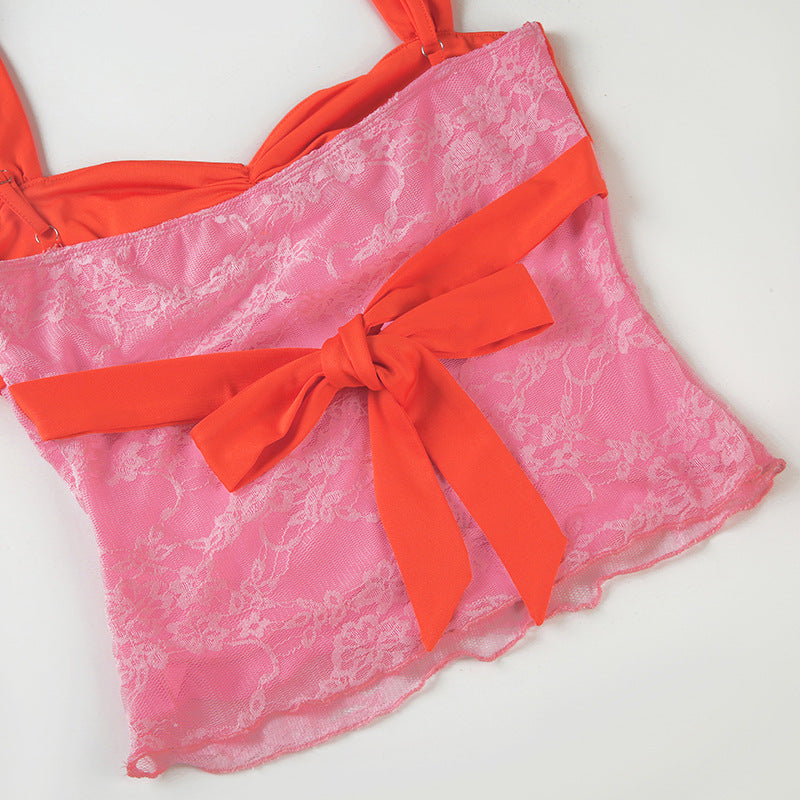 Top Bralette de Renda Y2K - Top Cropped Sexy com Acabamento em Contraste | Grátis para todo o Mundo