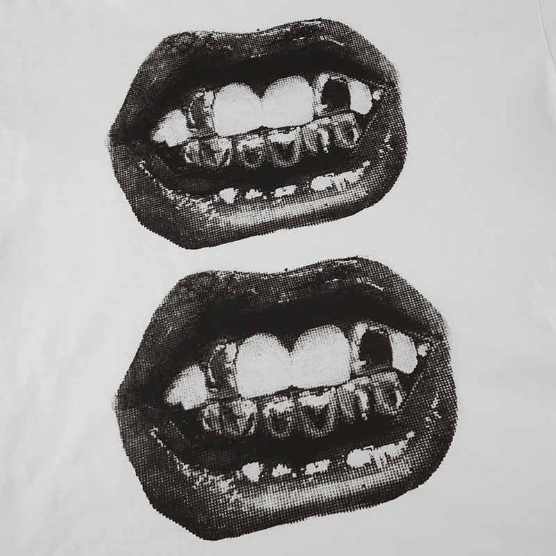 Lips Print Street Tee - Off-Shoulder Oversized Shirt | Free Shipping|Crypto Payments
