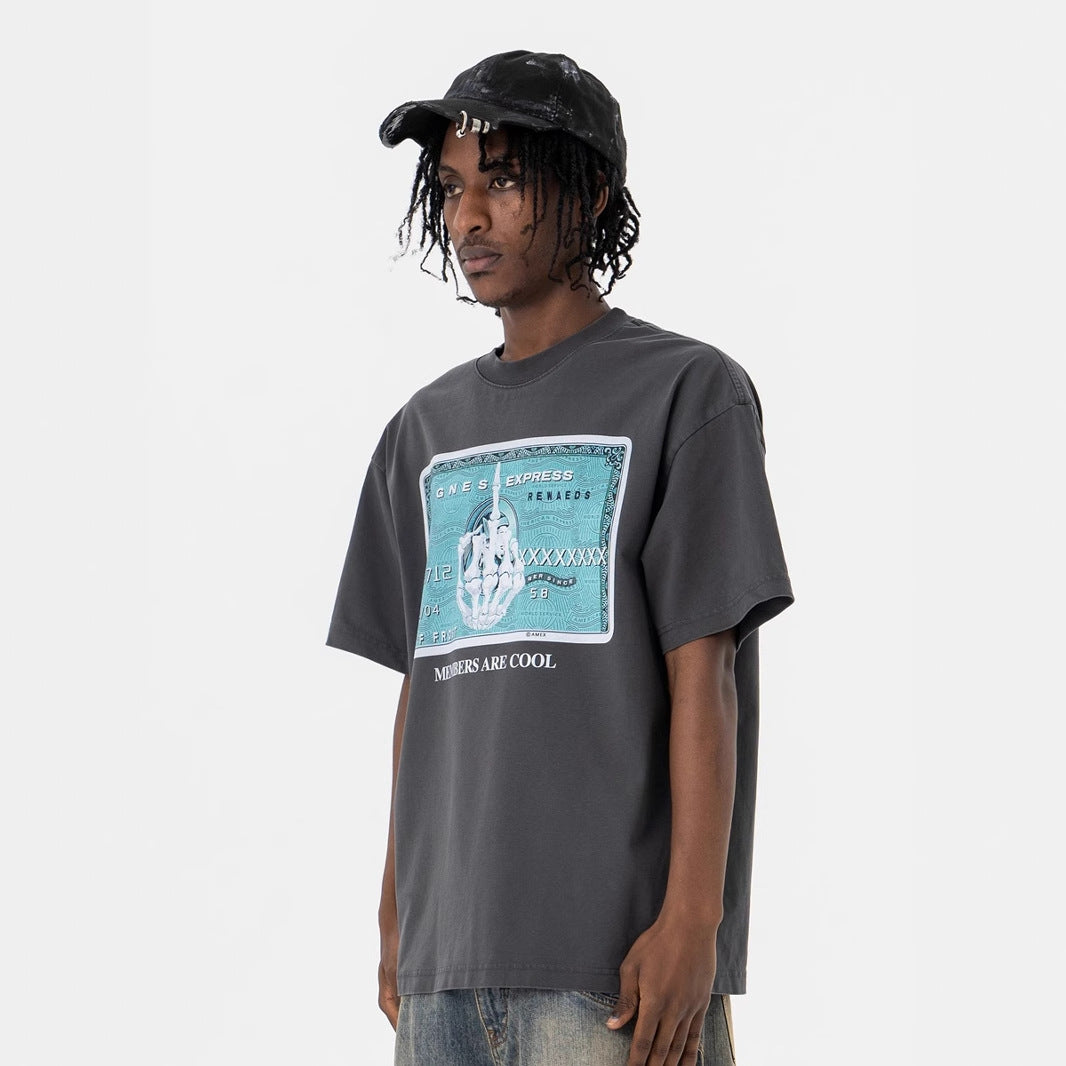 Vintage Skeleton Hand Print Tee - Oversized Streetwear T-Shirt Men Women