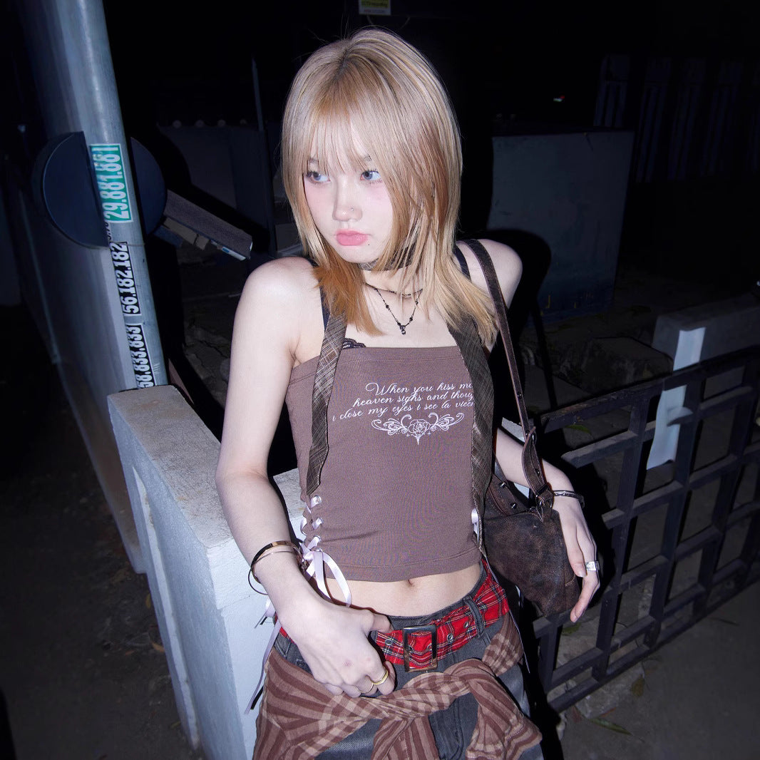 Y2K Letter Bustier - Tie-Front Crop Top | Free Shipping|Crypto Payments