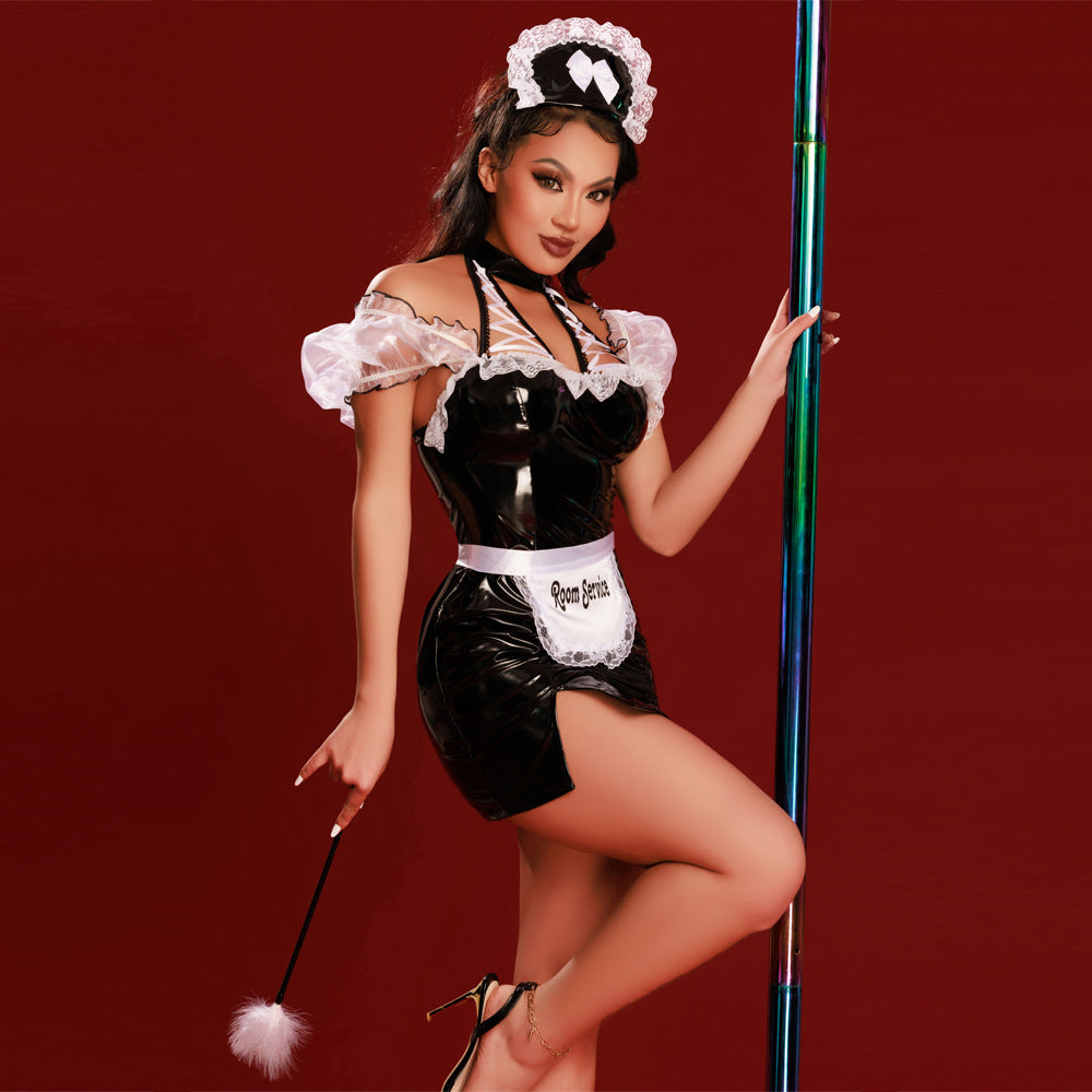 EXY MAID OUTFIT 5-PIECE SET - Black Faux Leather Roleplay Costume | FREE Shipping | Crypto Payments Accepted