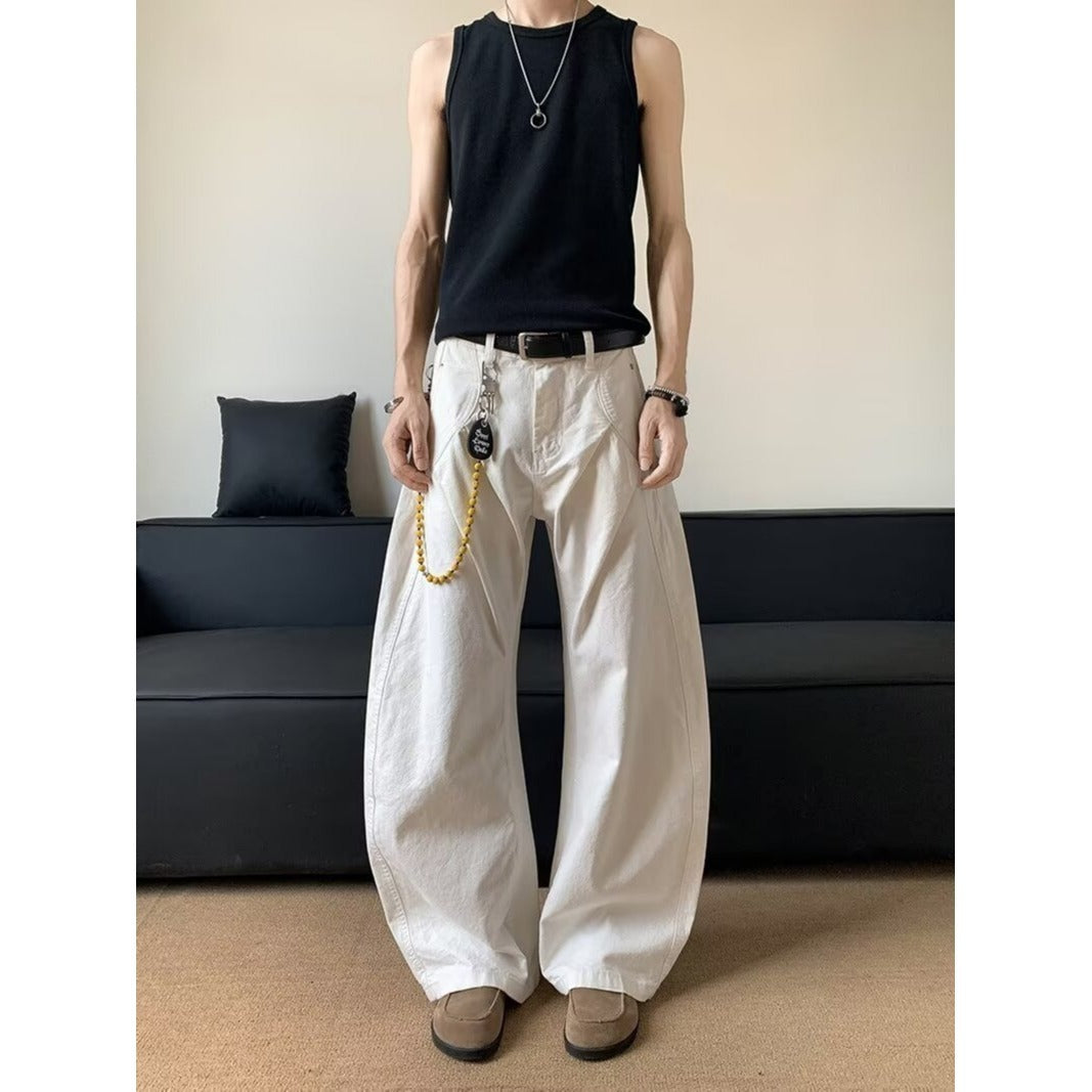 Wrinkled White Wide-Leg Jeans – Men’s Loose Draped Straight Pants | Summer Lazy Style | Free Shipping | Crypto Accepted